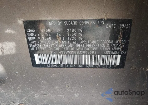 2021 Subaru Legacy Limited Xt из США, поврежденный, VIN 4S3BWGN69M3002069